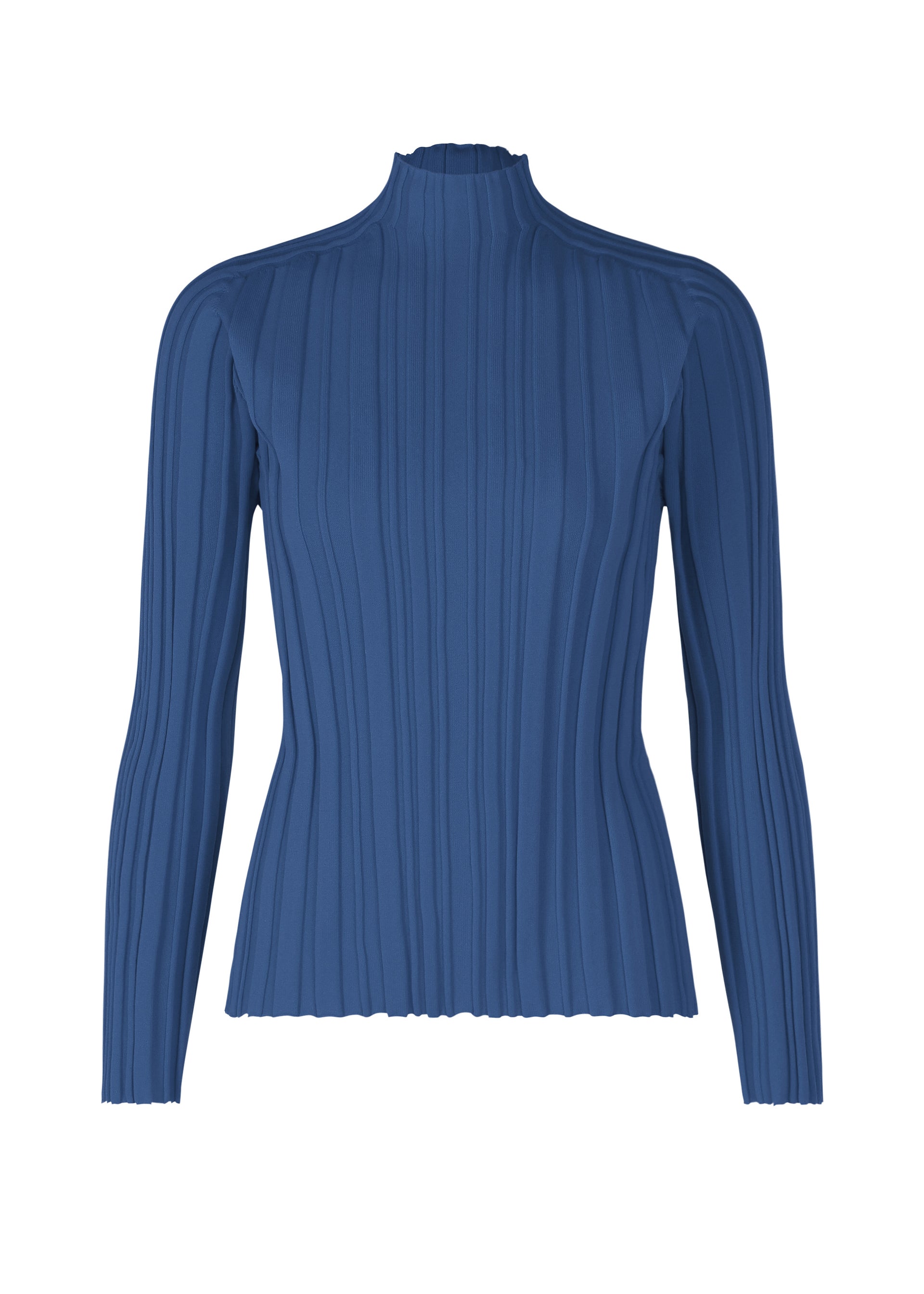 A product shot of the PLEATS PLEASE ISSEY MIYAKE RIB KNIT top in blue (72).