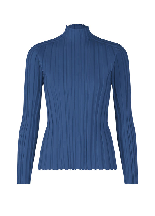 A product shot of the PLEATS PLEASE ISSEY MIYAKE RIB KNIT top in blue (72).