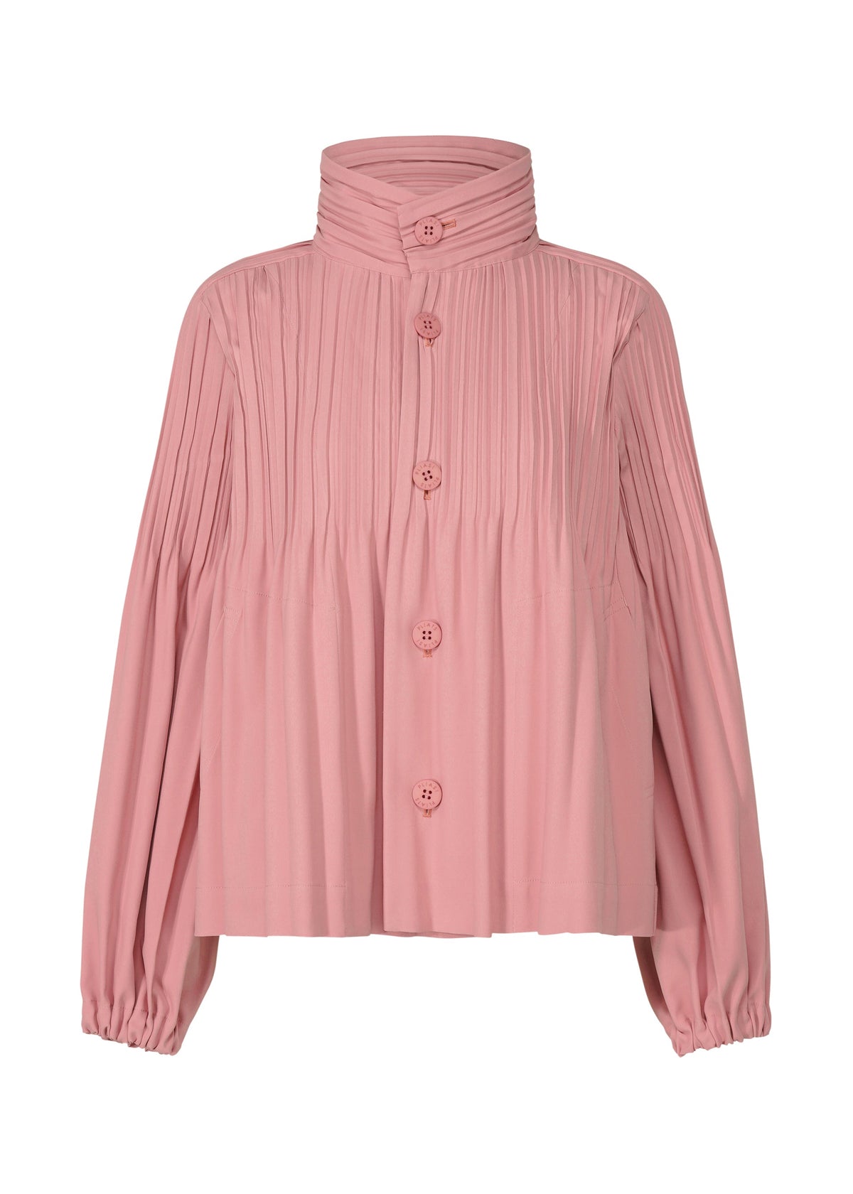 A product shot of the PLEATS PLEASE ISSEY MIYAKE SMOOTH COAT jacket in rose pink (28).
