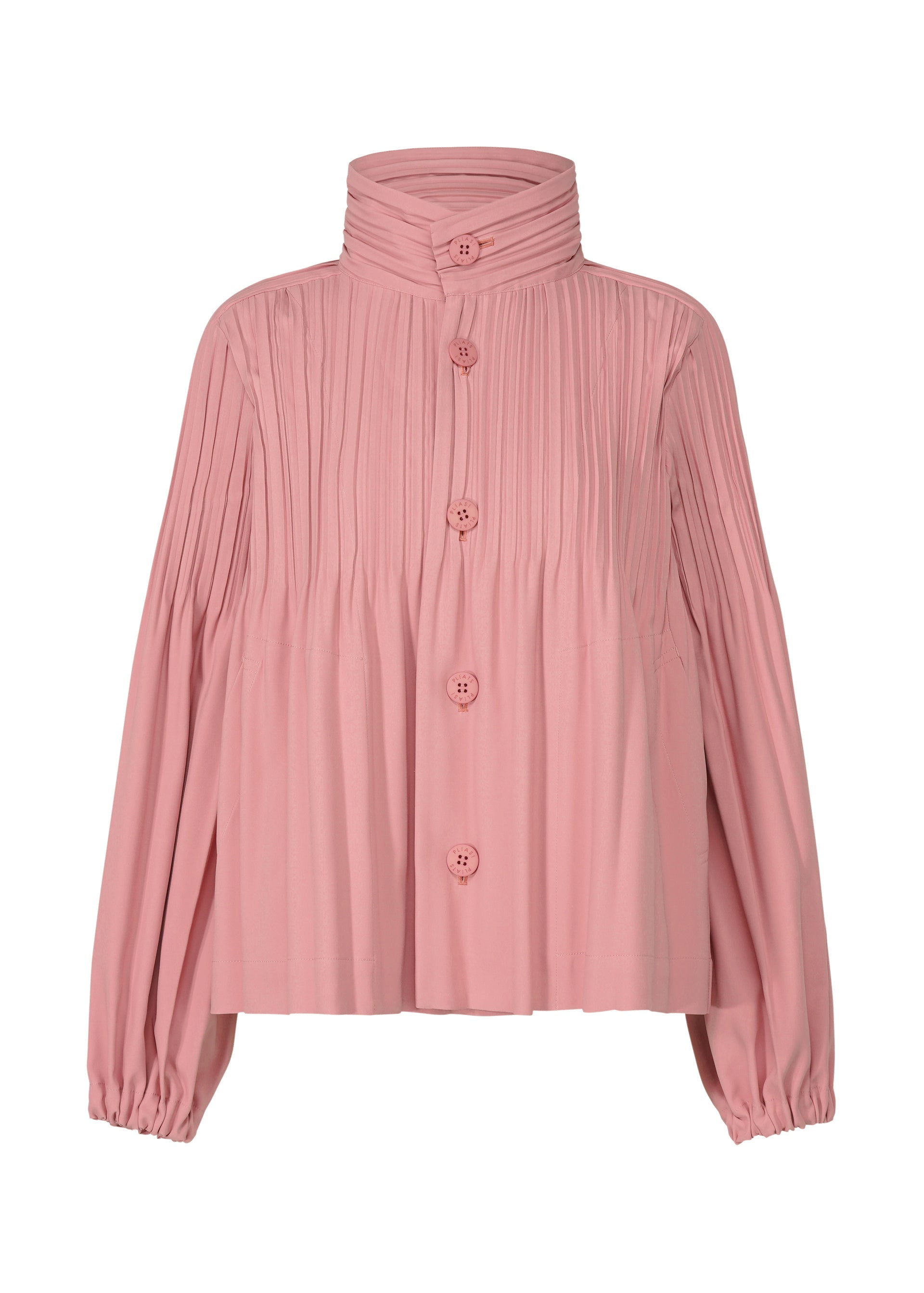 A product shot of the PLEATS PLEASE ISSEY MIYAKE SMOOTH COAT jacket in rose pink (28).