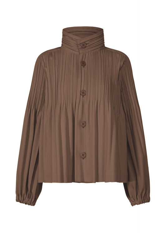 A product shot of the PLEATS PLEASE ISSEY MIYAKE SMOOTH COAT jacket in brown (44).