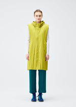 A model wears the PLEATS PLEASE ISSEY MIYAKE PADDED PLEATS COAT vest.