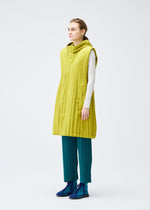 A model wears the PLEATS PLEASE ISSEY MIYAKE PADDED PLEATS COAT vest.