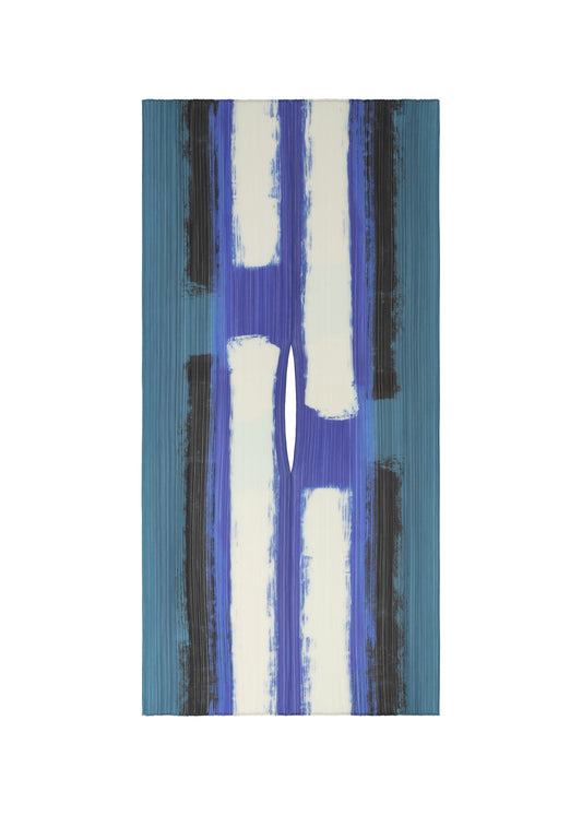 A product shot of the PLEATS PLEASE ISSEY MIYAKE JUMP MADAME T stole in blue.