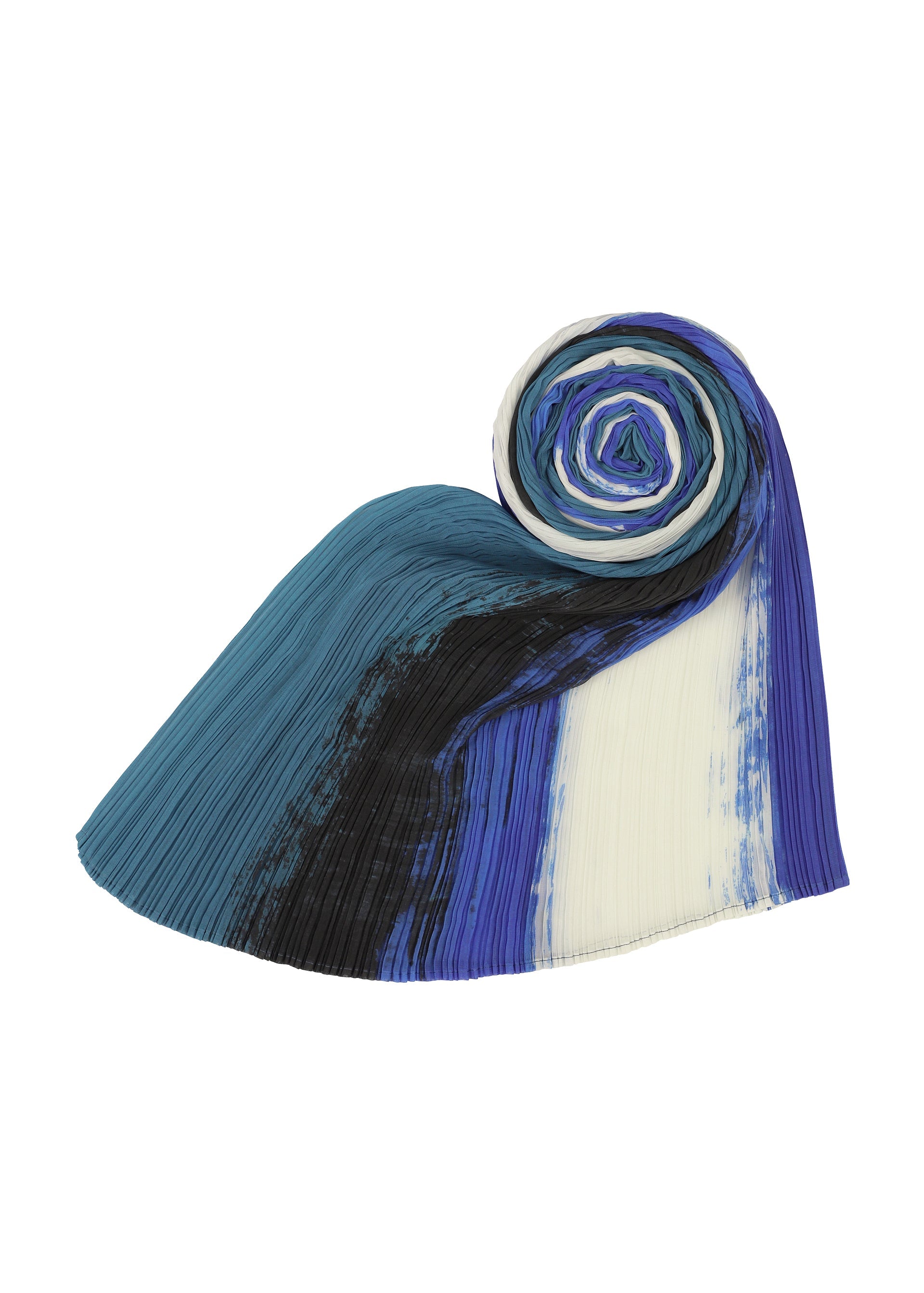 A detail shot of the PLEATS PLEASE ISSEY MIYAKE JUMP MADAME T stole.