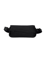 A product shot of the PLEATS PLEASE ISSEY MIYAKE BIAS PLEATS WAISTBAG bag in black.