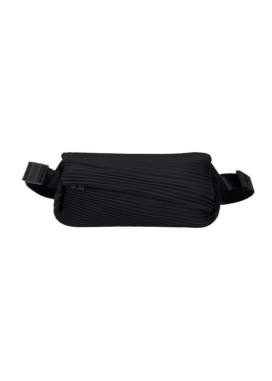 A product shot of the PLEATS PLEASE ISSEY MIYAKE BIAS PLEATS WAISTBAG bag in black.