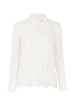A product shot of the PLEATS PLEASE ISSEY MIYAKE TWISTED BORDER SHIRT shirt in white (01).