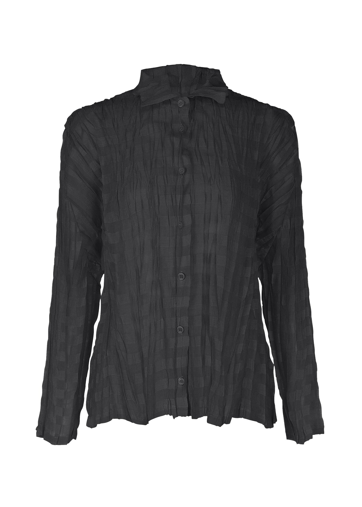 A product shot of the PLEATS PLEASE ISSEY MIYAKE TWISTED BORDER SHIRT shirt in black (15).