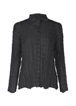 A product shot of the PLEATS PLEASE ISSEY MIYAKE TWISTED BORDER SHIRT shirt in black (15).