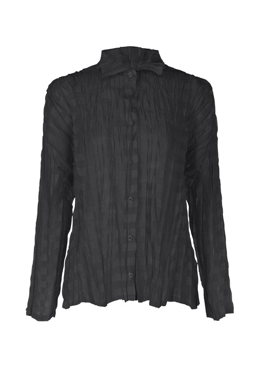 A product shot of the PLEATS PLEASE ISSEY MIYAKE TWISTED BORDER SHIRT shirt in black (15).