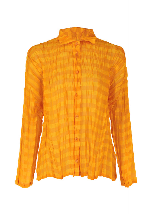A product shot of the PLEATS PLEASE ISSEY MIYAKE TWISTED BORDER SHIRT shirt in orange (32).