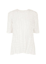 A product shot of the PLEATS PLEASE ISSEY MIYAKE TWISTED BORDER SHIRT shirt in white (01).
