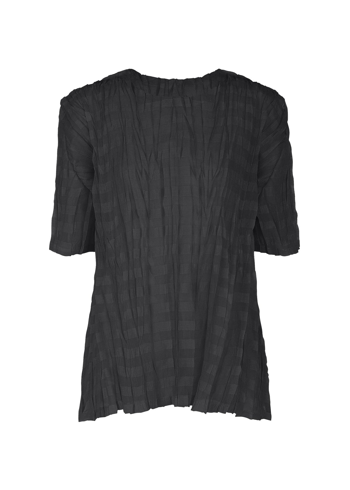 A product shot of the PLEATS PLEASE ISSEY MIYAKE TWISTED BORDER SHIRT shirt in black (15).