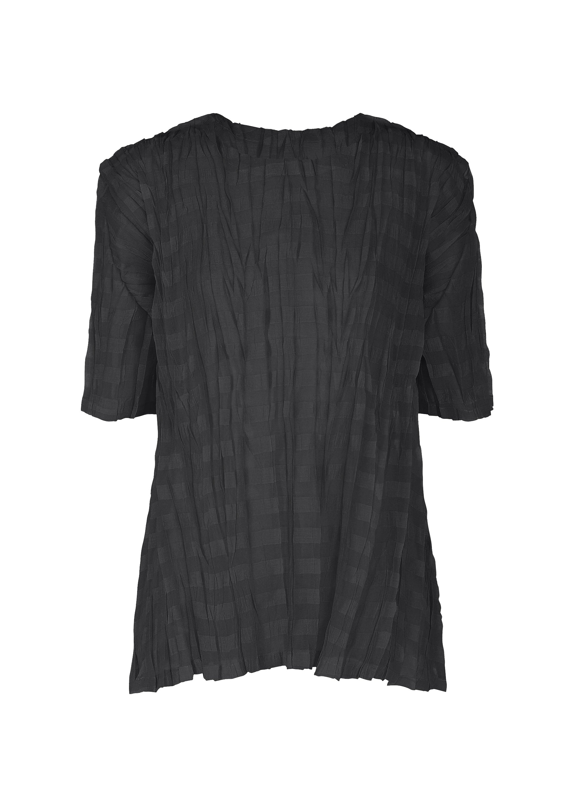 A product shot of the PLEATS PLEASE ISSEY MIYAKE TWISTED BORDER SHIRT shirt in black (15).