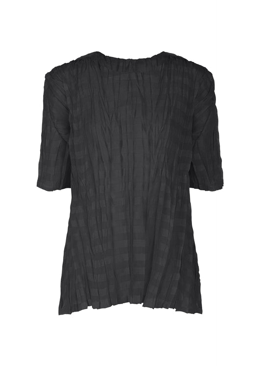 A product shot of the PLEATS PLEASE ISSEY MIYAKE TWISTED BORDER SHIRT shirt in black (15).