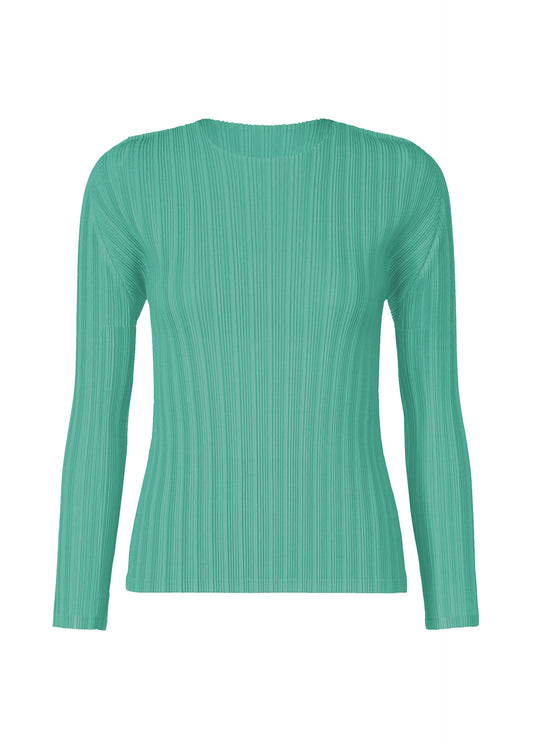 A product shot of the PLEATS PLEASE ISSEY MIYAKE RIB PLEATS FEBRUARY shirt in turquoise green (66).