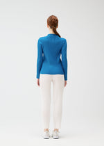 A model wears the PLEATS PLEASE ISSEY MIYAKE RIB PLEATS FEBRUARY shirt.