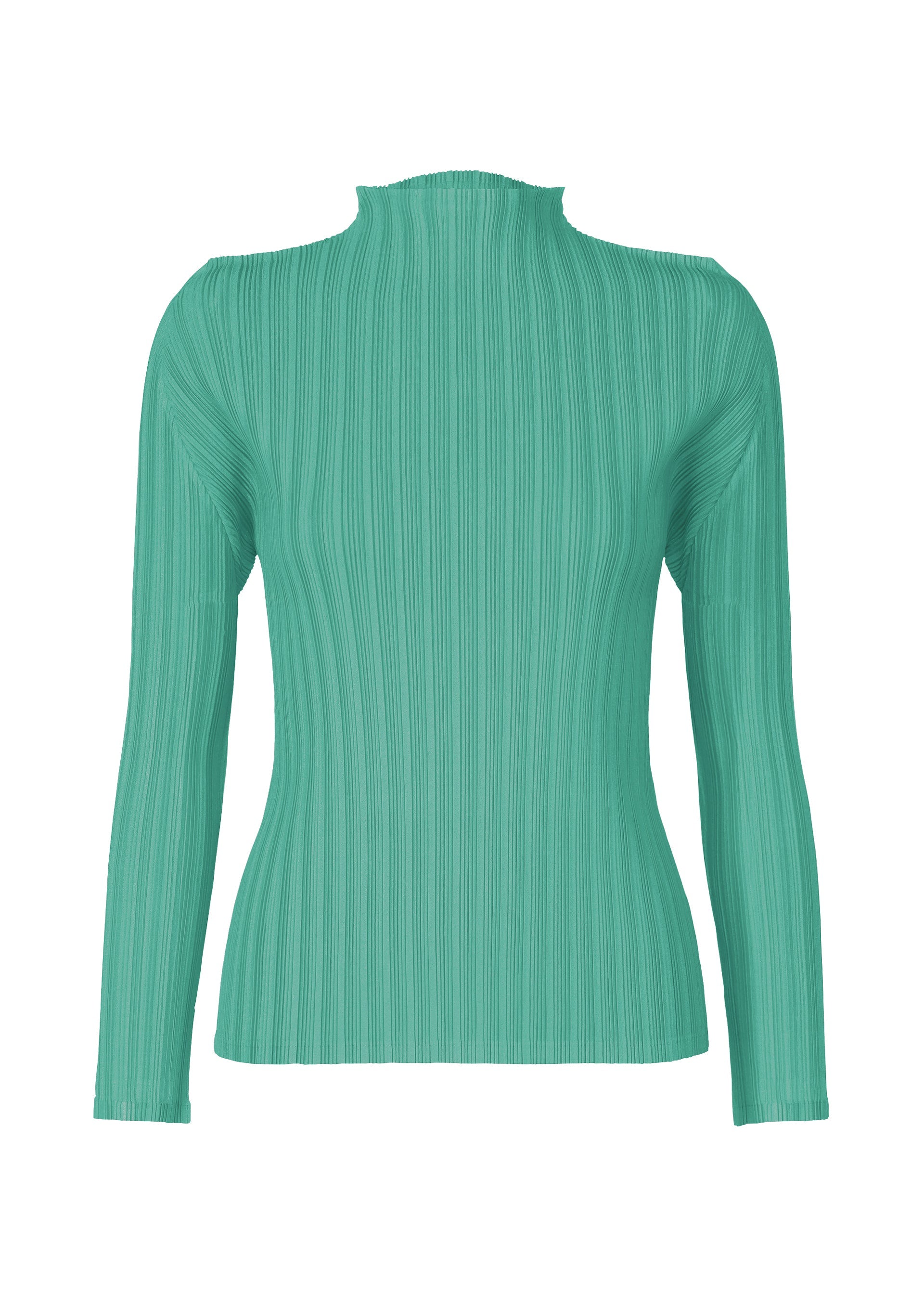 A product shot of the PLEATS PLEASE ISSEY MIYAKE RIB PLEATS FEBRUARY shirt in turquoise green (66).