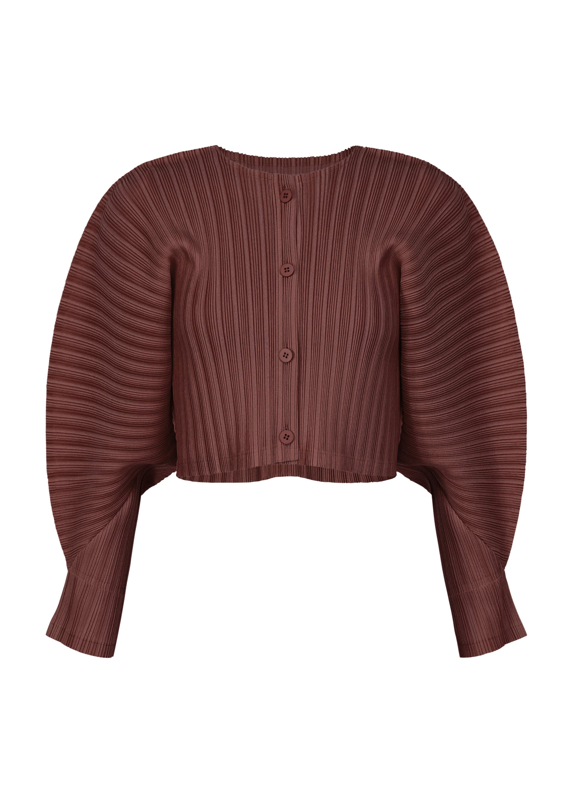 A product shot of the PLEATS PLEASE ISSEY MIYAKE RIB PLEATS JANUARY clothing in bordeaux (84).
