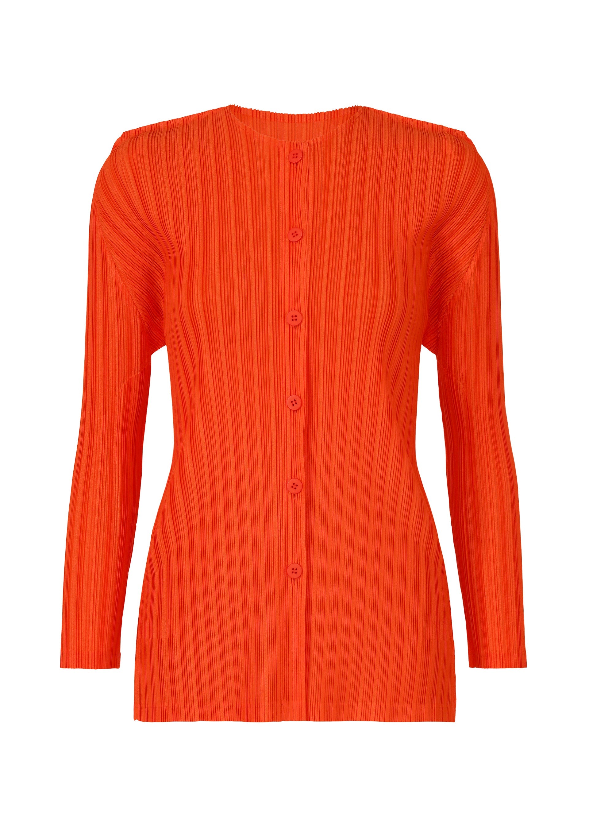 A product shot of the PLEATS PLEASE ISSEY MIYAKE RIB PLEATS FEBRUARY cardigan in red (24).