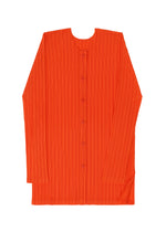A detail shot of the PLEATS PLEASE ISSEY MIYAKE RIB PLEATS FEBRUARY cardigan.