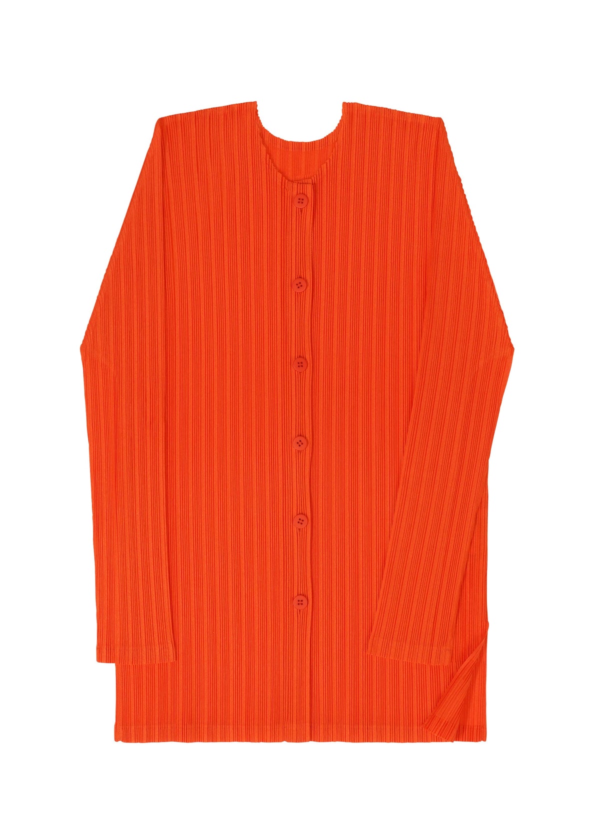 A detail shot of the PLEATS PLEASE ISSEY MIYAKE RIB PLEATS FEBRUARY cardigan.