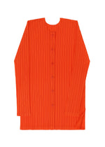 A detail shot of the PLEATS PLEASE ISSEY MIYAKE RIB PLEATS FEBRUARY cardigan.