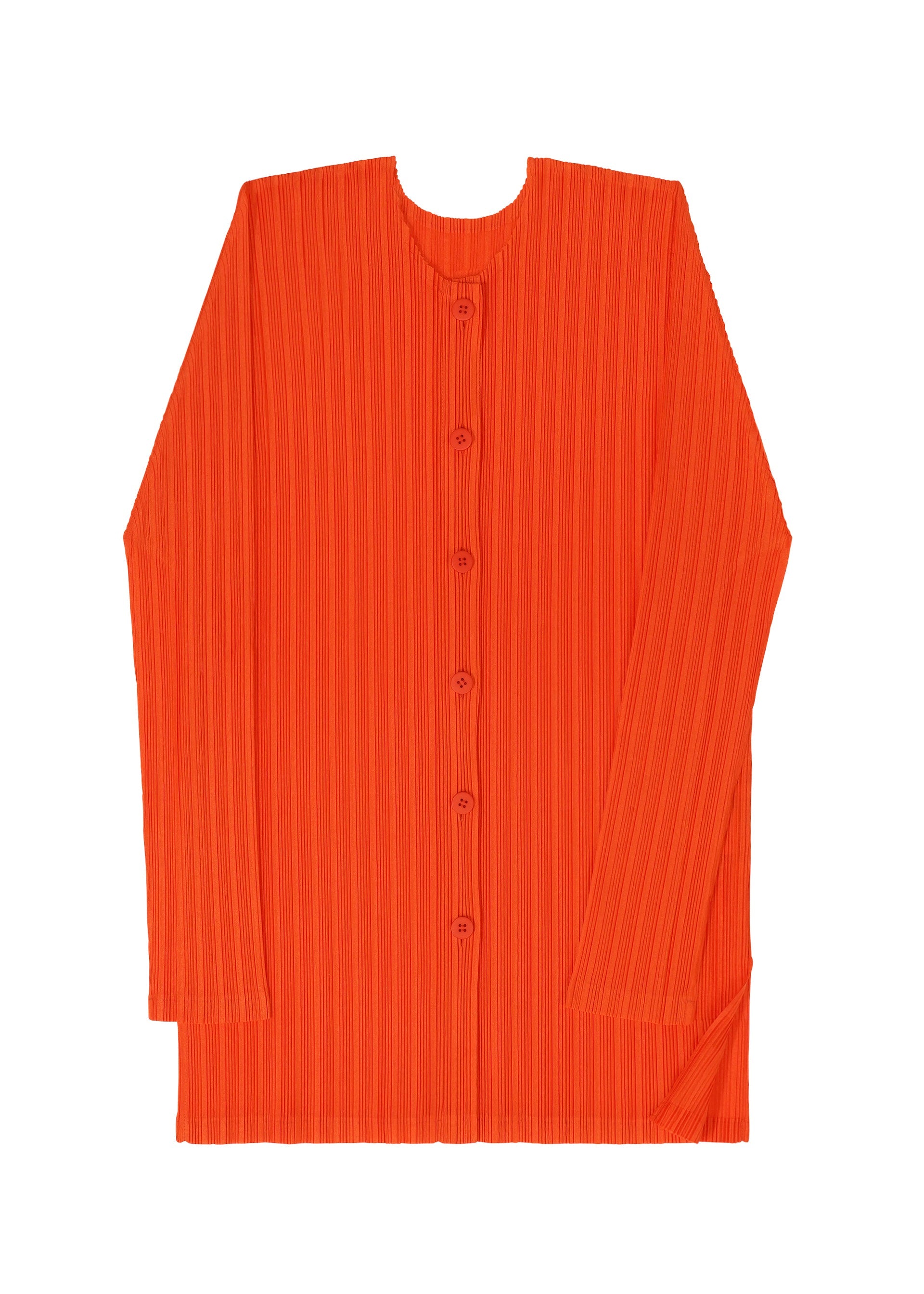 A detail shot of the PLEATS PLEASE ISSEY MIYAKE RIB PLEATS FEBRUARY cardigan.