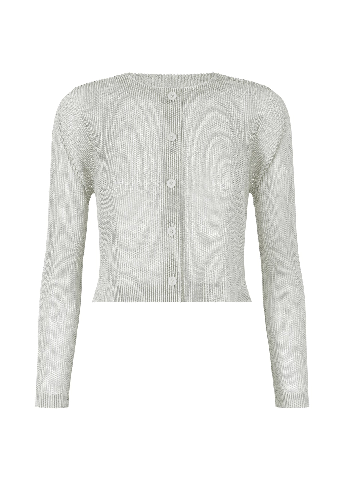 A product shot of the PLEATS PLEASE ISSEY MIYAKE TATAMI APRIL cardigan in cool grey (11).