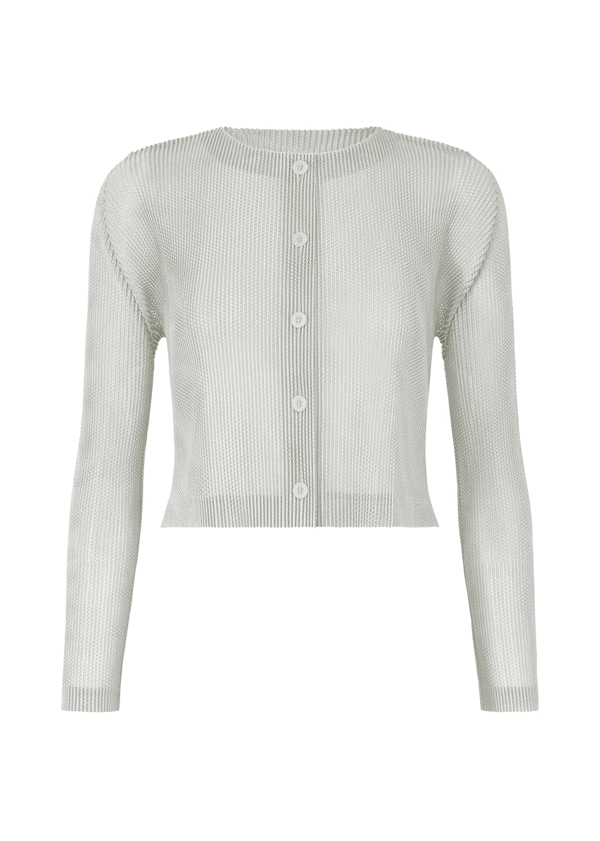 A product shot of the PLEATS PLEASE ISSEY MIYAKE TATAMI APRIL cardigan in cool grey (11).