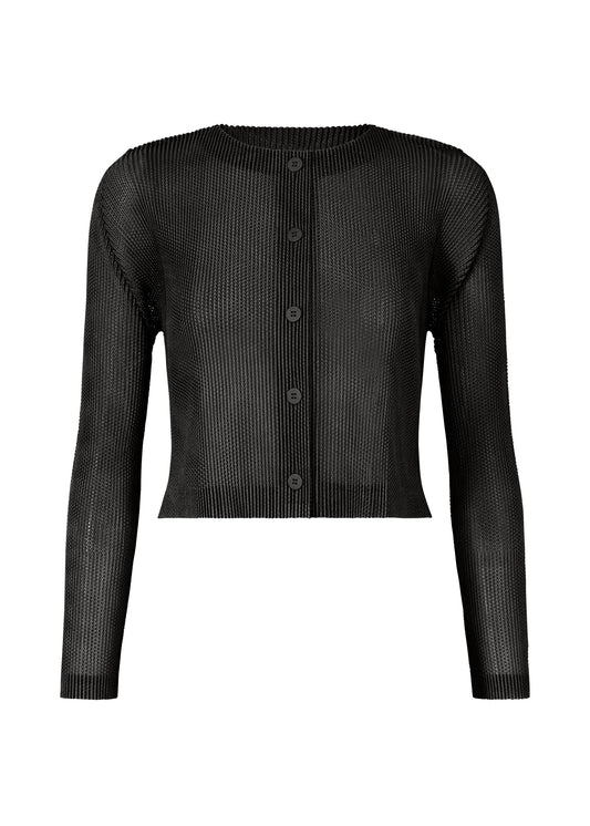 A product shot of the PLEATS PLEASE ISSEY MIYAKE TATAMI APRIL cardigan in black (15).