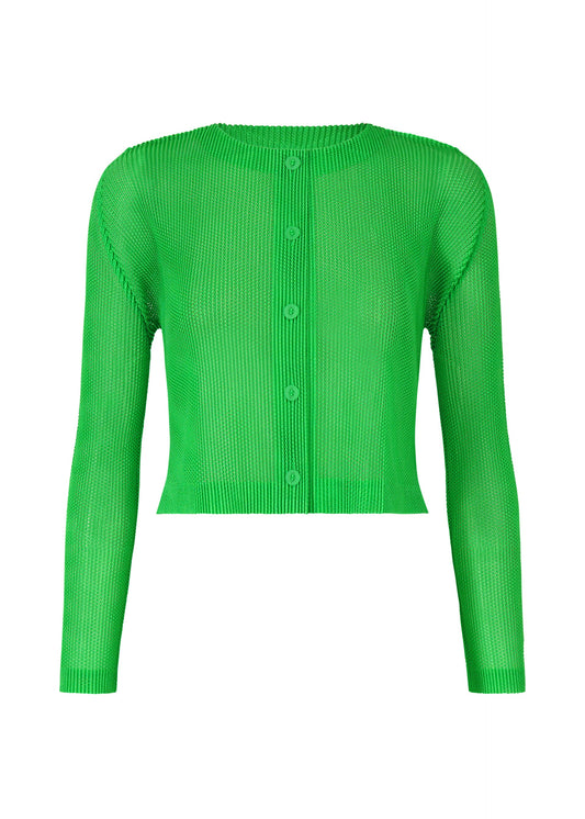 A product shot of the PLEATS PLEASE ISSEY MIYAKE TATAMI APRIL cardigan in green (62).