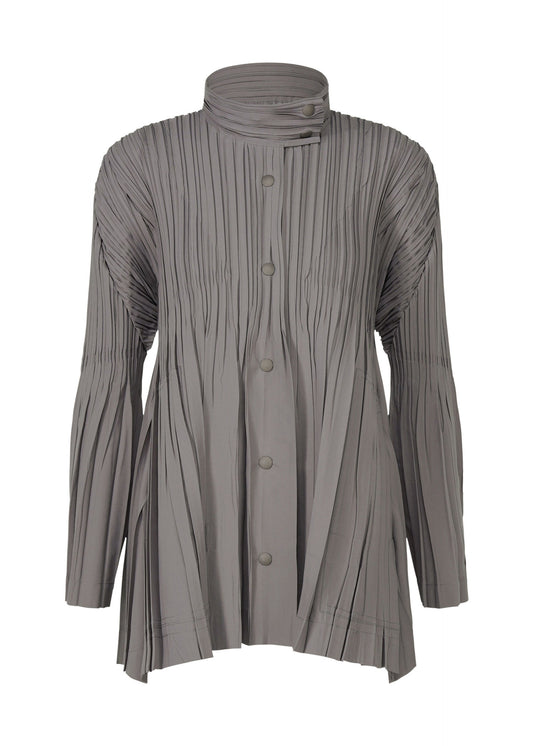 A product shot of the PLEATS PLEASE ISSEY MIYAKE FLOAT COAT cardigan in grey (12).