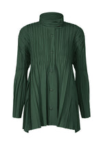 A product shot of the PLEATS PLEASE ISSEY MIYAKE FLOAT COAT cardigan in dark green (67).