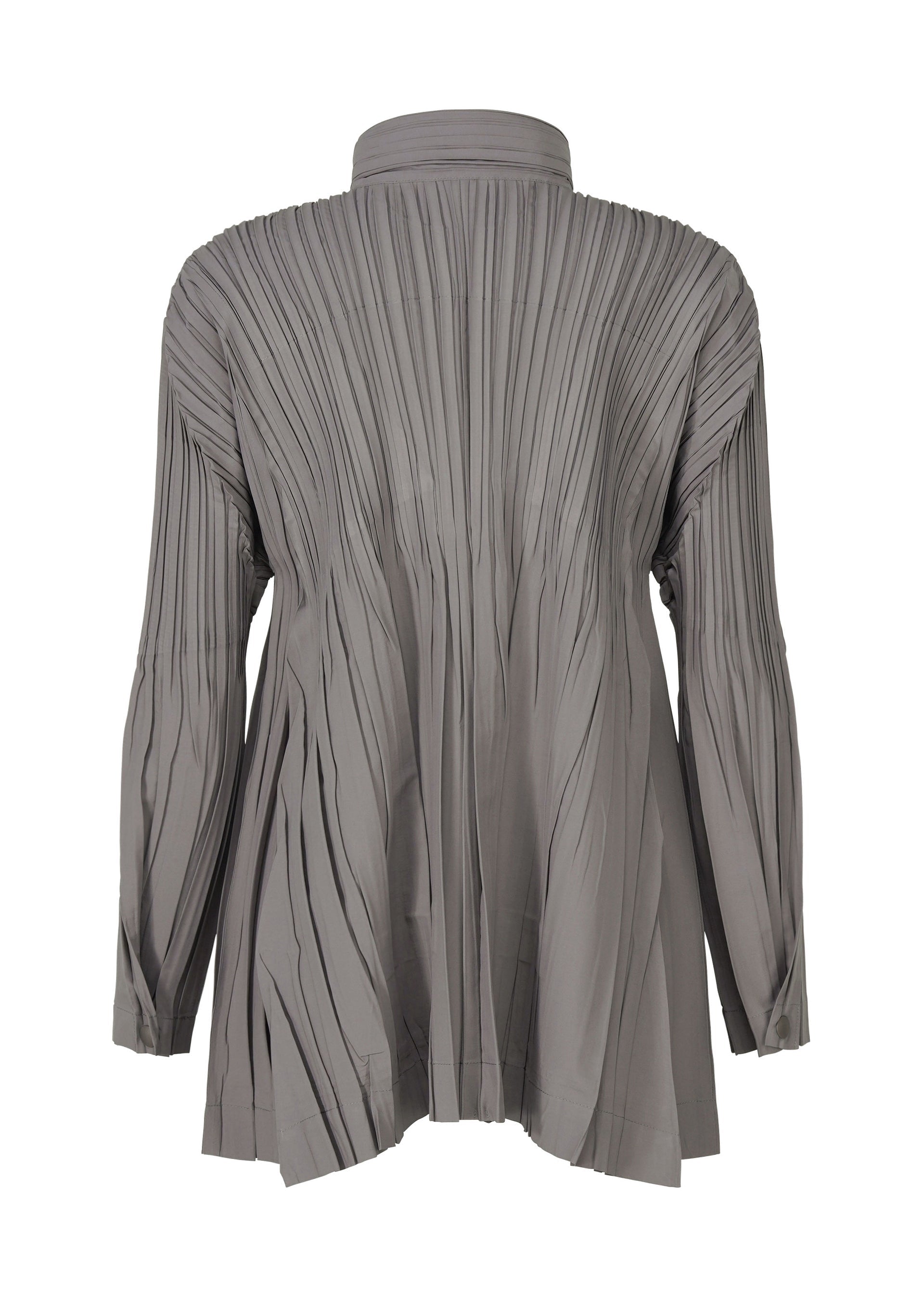 A detail shot of the PLEATS PLEASE ISSEY MIYAKE FLOAT COAT cardigan.