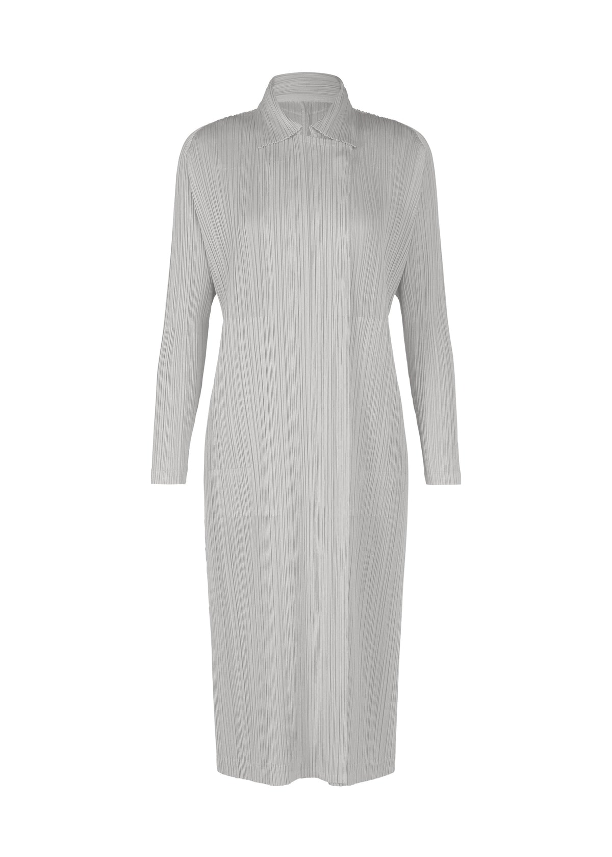 A product shot of the PLEATS PLEASE ISSEY MIYAKE MONTHLY COLORS FEBRUARY coat in light grey (10).