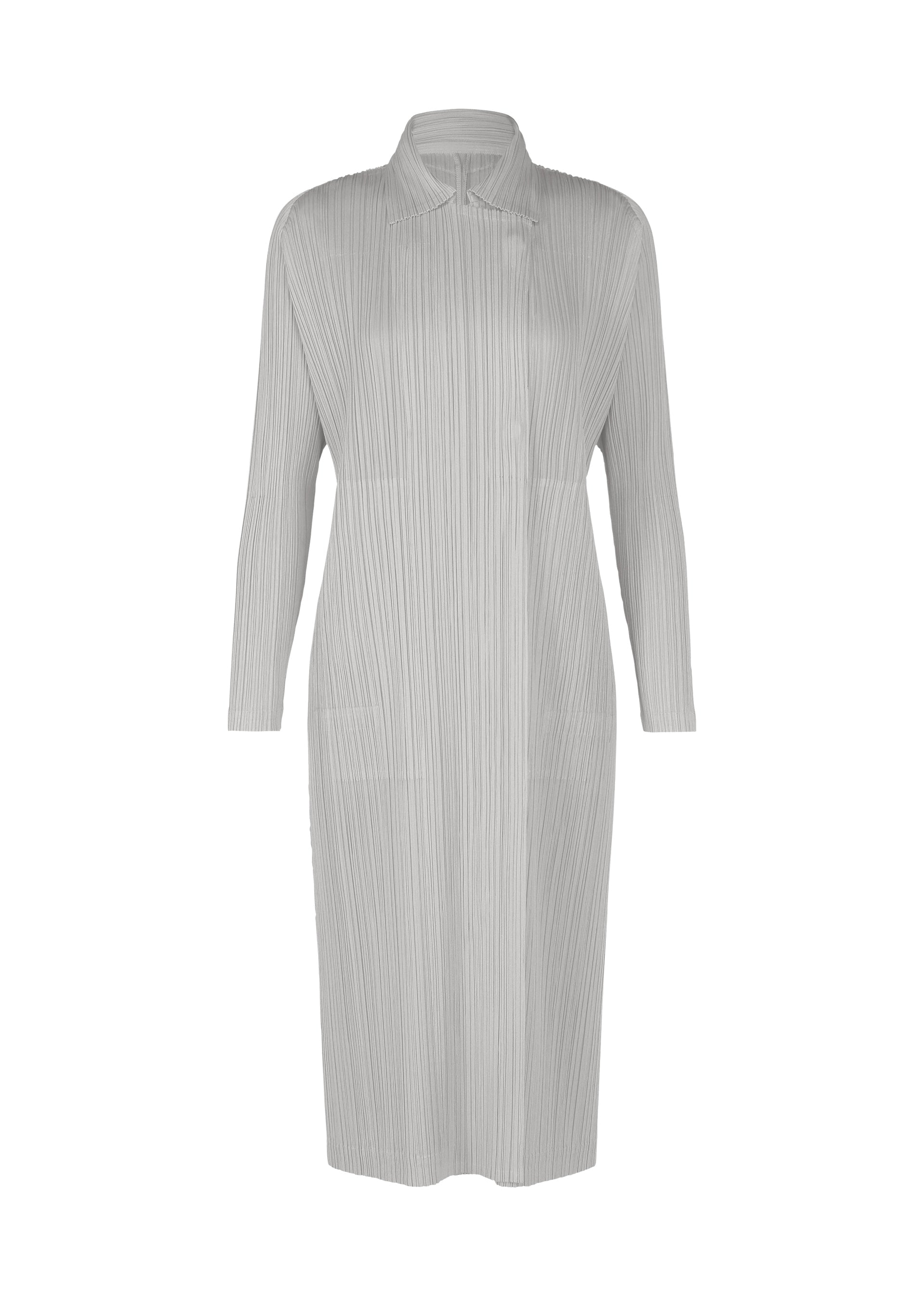 A product shot of the PLEATS PLEASE ISSEY MIYAKE MONTHLY COLORS FEBRUARY coat in light grey (10).