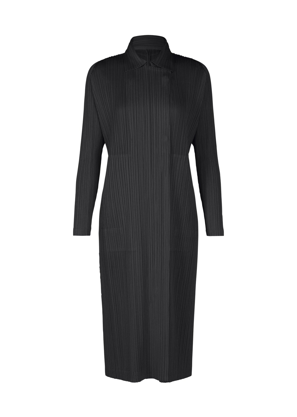 A product shot of the PLEATS PLEASE ISSEY MIYAKE MONTHLY COLORS FEBRUARY coat in black (15).