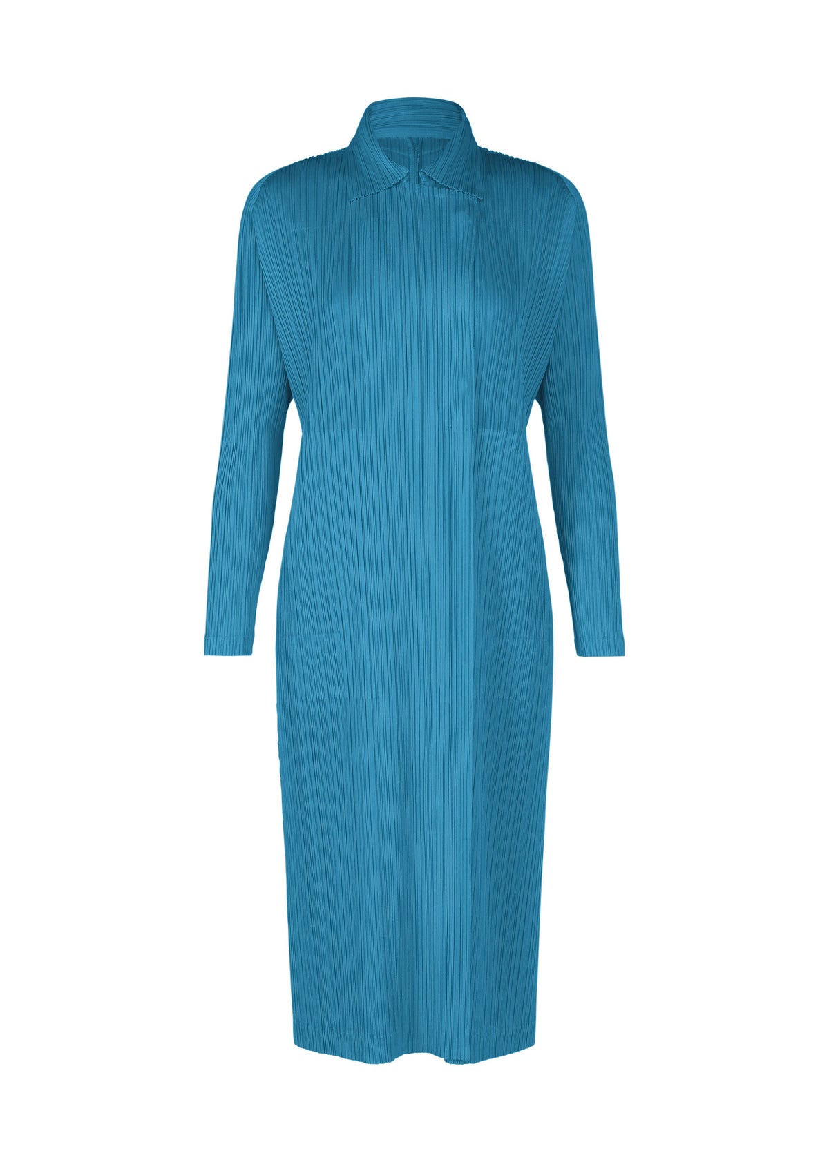 A product shot of the PLEATS PLEASE ISSEY MIYAKE MONTHLY COLORS FEBRUARY coat in deep blue (76).