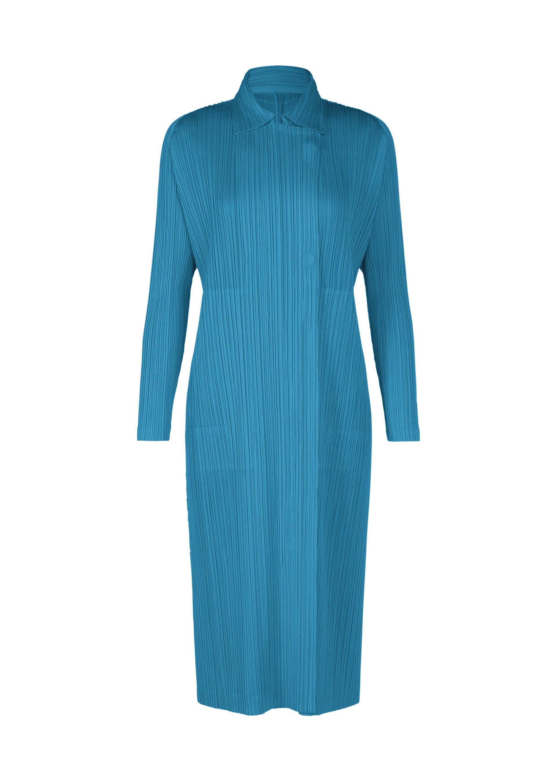 A product shot of the PLEATS PLEASE ISSEY MIYAKE MONTHLY COLORS FEBRUARY coat in deep blue (76).
