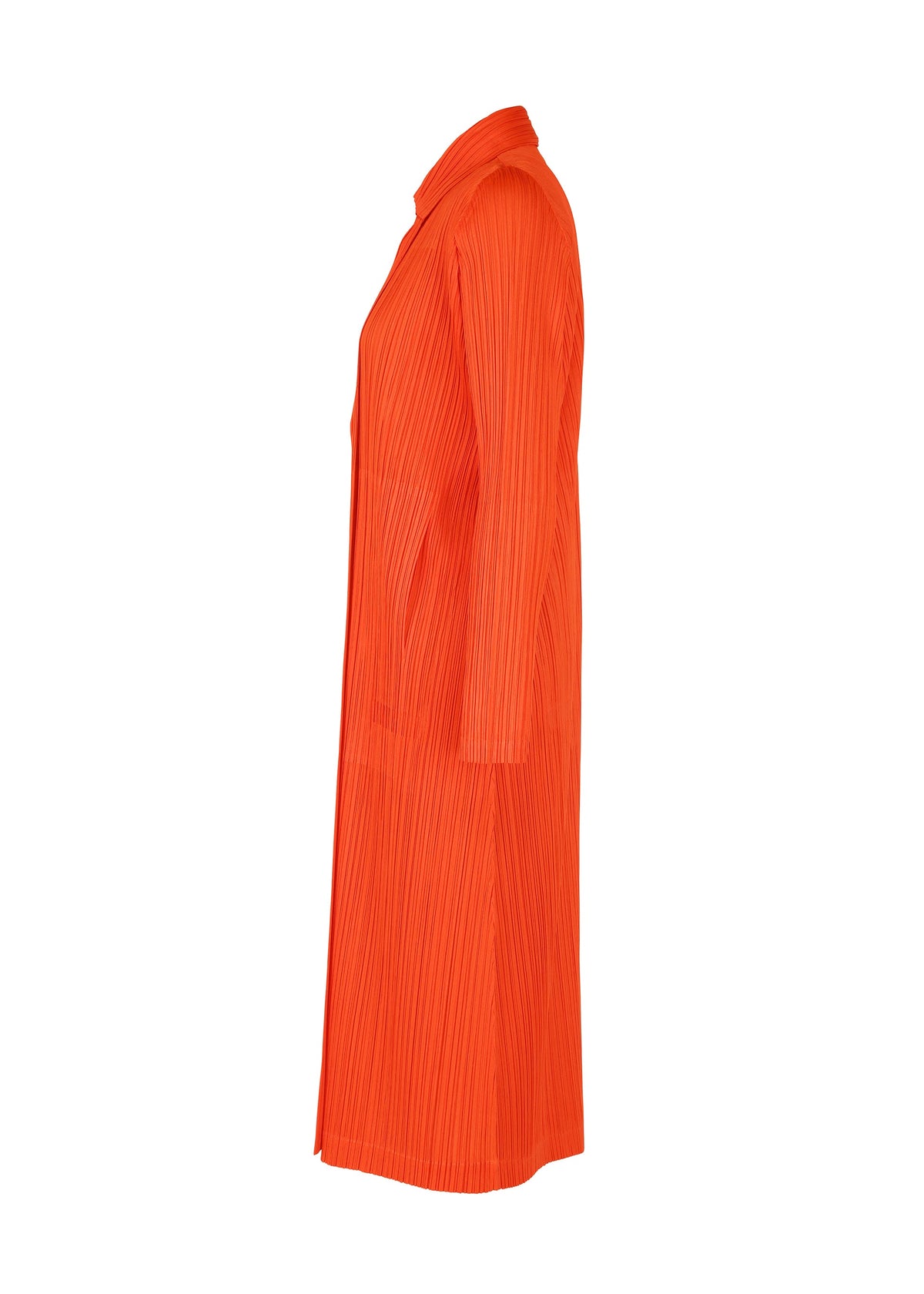 A detail shot of the PLEATS PLEASE ISSEY MIYAKE MONTHLY COLORS FEBRUARY coat.