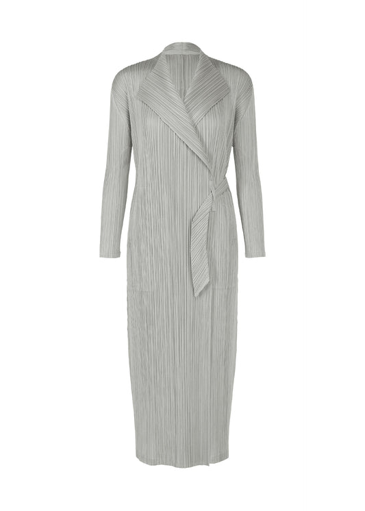 A product shot of the PLEATS PLEASE ISSEY MIYAKE FACADE coat in light grey (10).