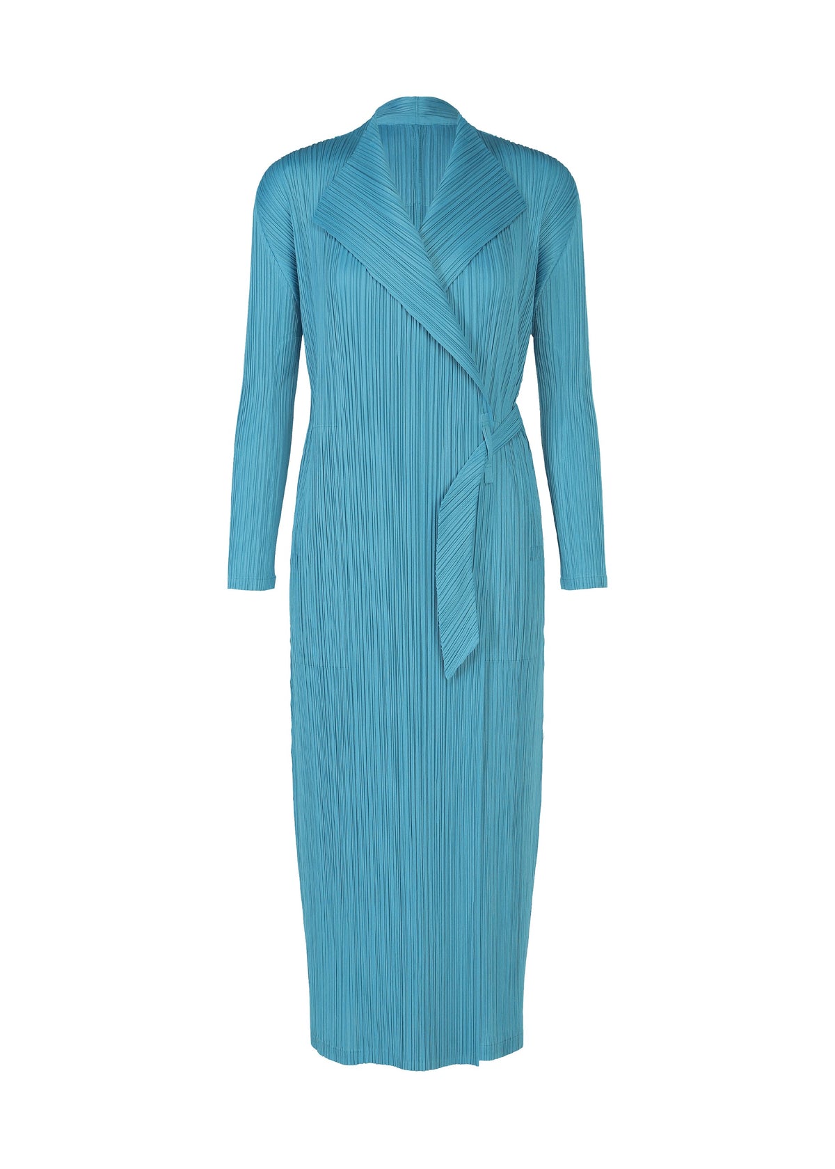 A product shot of the PLEATS PLEASE ISSEY MIYAKE FACADE coat in saxe blue (77).
