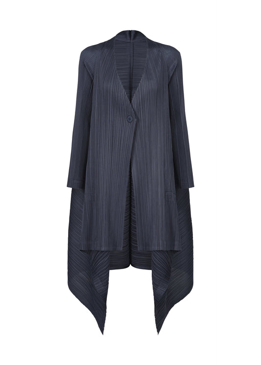 A product shot of the PLEATS PLEASE ISSEY MIYAKE CITY FRAME coat in dark navy (78).