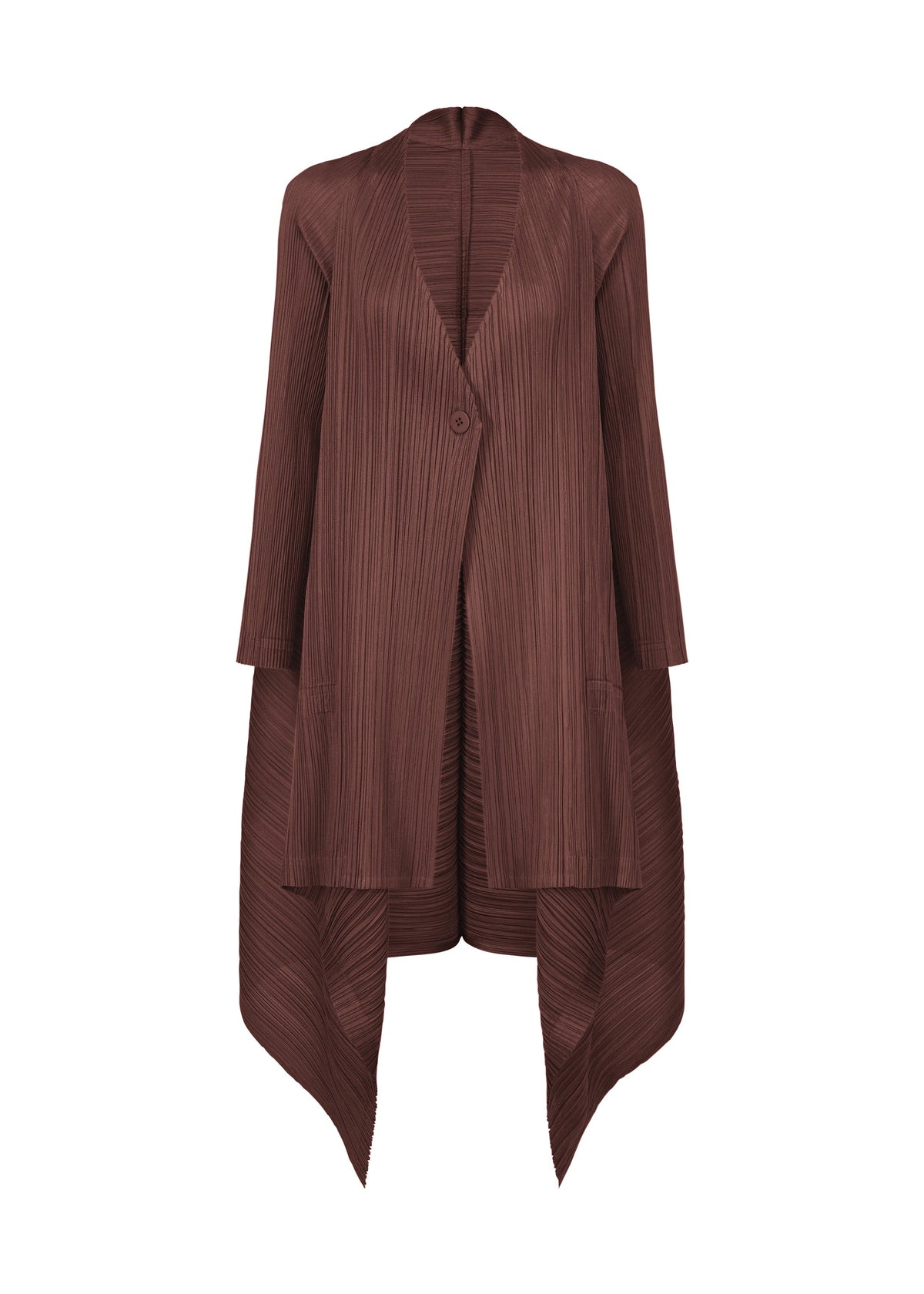 A product shot of the PLEATS PLEASE ISSEY MIYAKE CITY FRAME coat in bordeaux (84).