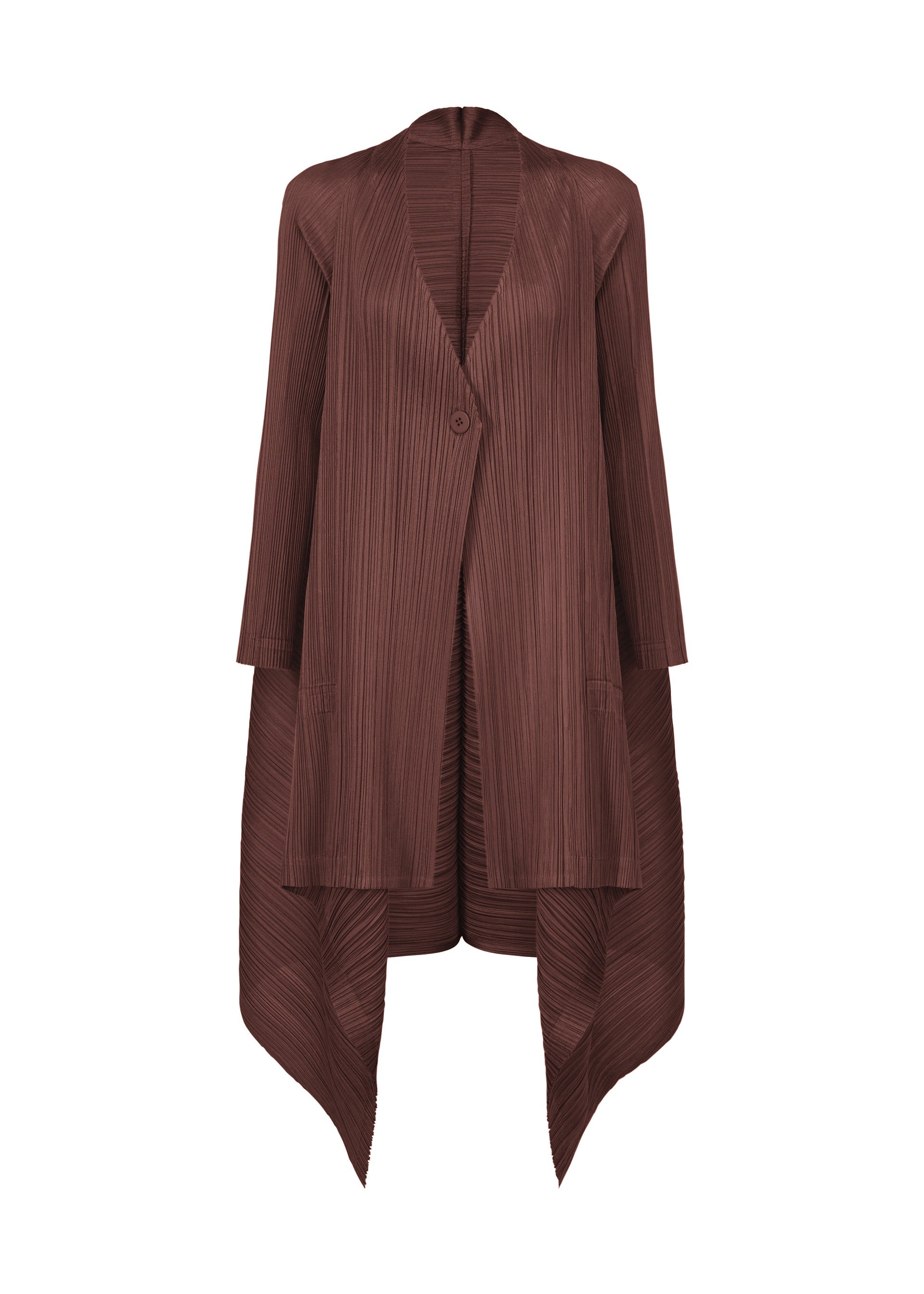 A product shot of the PLEATS PLEASE ISSEY MIYAKE CITY FRAME coat in bordeaux (84).