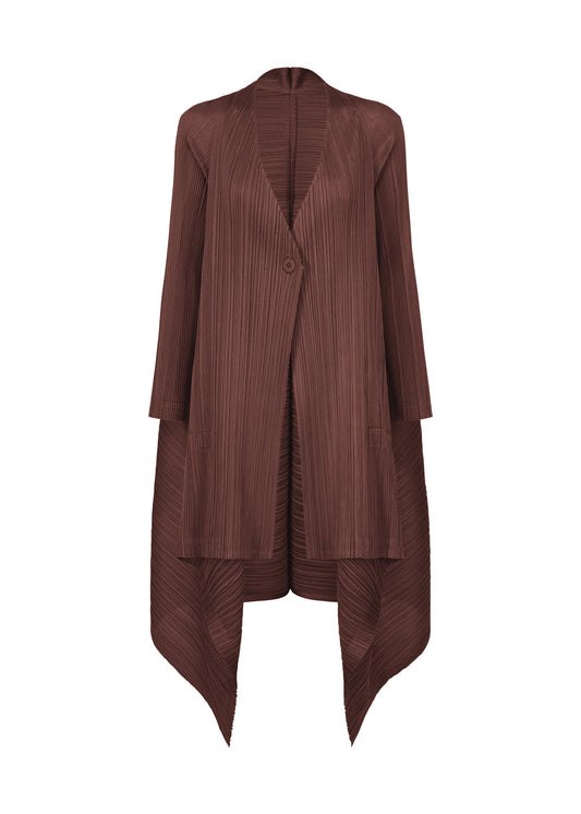A product shot of the PLEATS PLEASE ISSEY MIYAKE CITY FRAME coat in bordeaux (84).