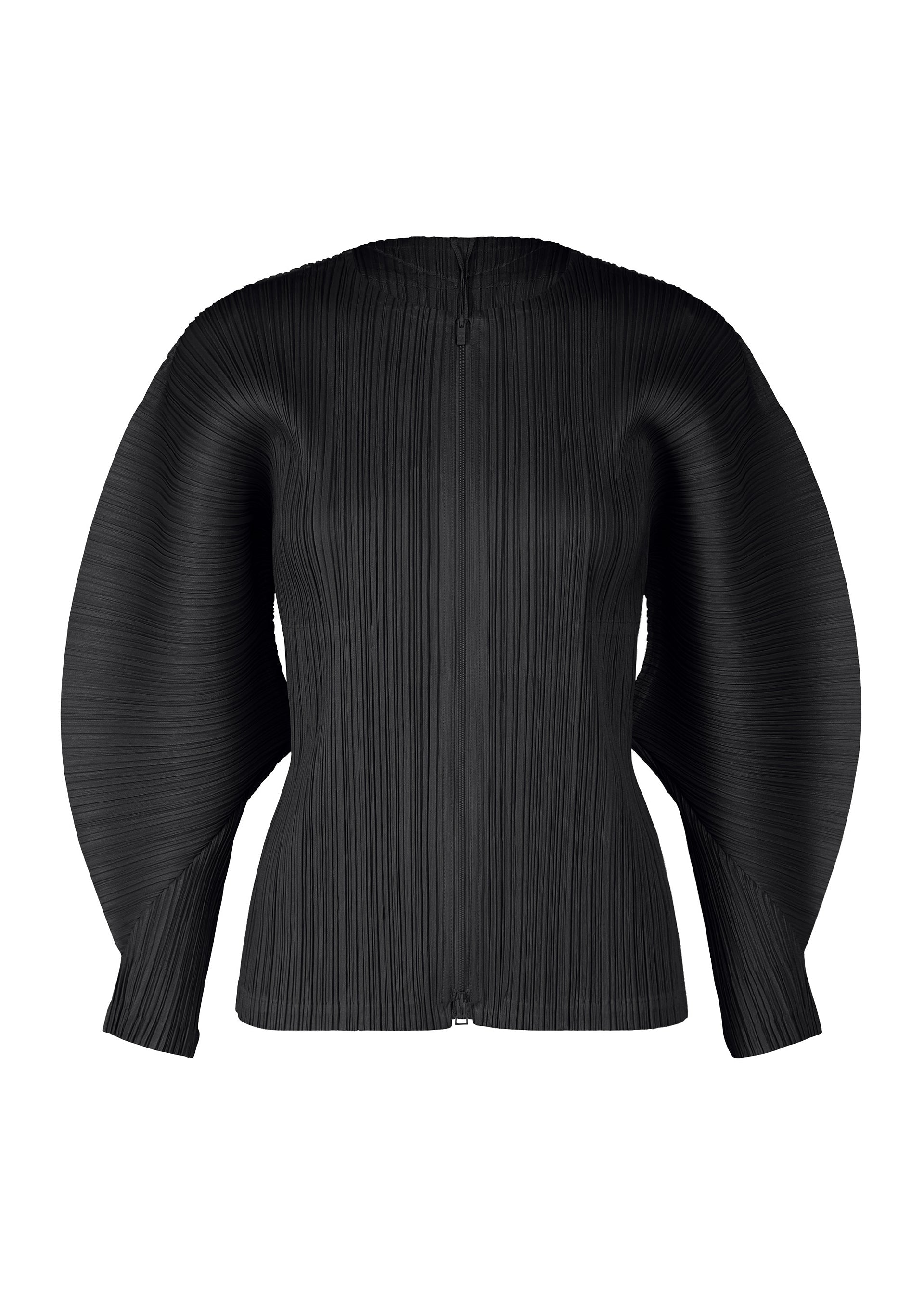 A product shot of the PLEATS PLEASE ISSEY MIYAKE MONTHLY COLORS APRIL jacket in black (15).