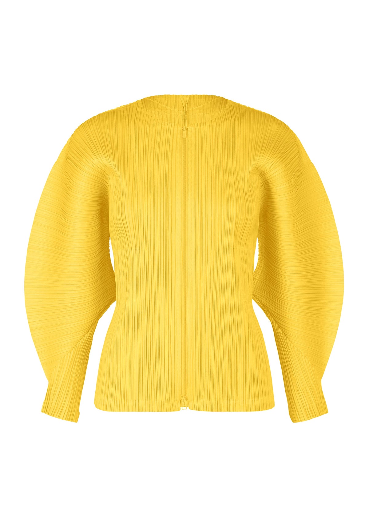 A product shot of the PLEATS PLEASE ISSEY MIYAKE MONTHLY COLORS APRIL jacket in yellow (52).